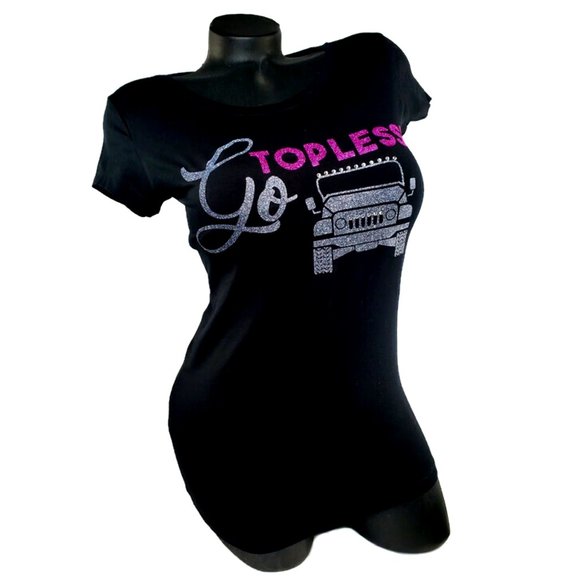 Go Topless Jeepster Fitted Black Spandex Tee. - Picture 4 of 5